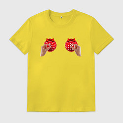 Футболка хлопковая мужская Прикосновение к новогодним игрушкам, цвет: желтый