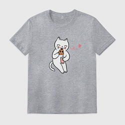 Футболка хлопковая мужская Кошка с пиццей, цвет: меланж