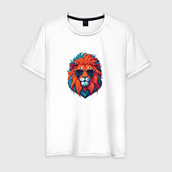 Футболка хлопковая мужская Голова льва в солнечных очках, цвет: белый