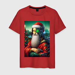 Футболка хлопковая мужская Mona Lisa in Santa costume - cyberpunk, цвет: красный