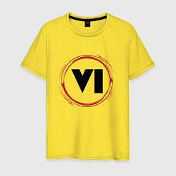 Футболка хлопковая мужская Символ GTA 6 и красная краска вокруг, цвет: желтый
