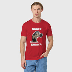 Футболка хлопковая мужская Bobr kurwa with hat, цвет: красный — фото 2