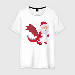 Футболка хлопковая мужская Дед Мороз в костюме дракона, цвет: белый