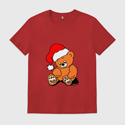 Футболка хлопковая мужская Плюшевый медведь в колпаке, цвет: красный