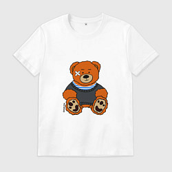 Футболка хлопковая мужская Медведь Вова с пластырем, цвет: белый