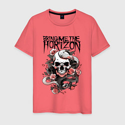 Футболка хлопковая мужская Bring Me the Horizon - A skull with roses, цвет: коралловый