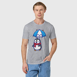Футболка хлопковая мужская Пингвин с кошачим зонтом, цвет: меланж — фото 2