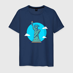 Футболка хлопковая мужская Статуя Свободы в облаках, цвет: тёмно-синий