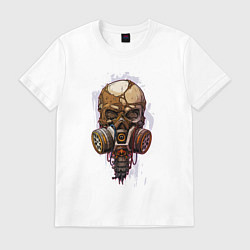Футболка хлопковая мужская Зомби череп в противогазе, цвет: белый