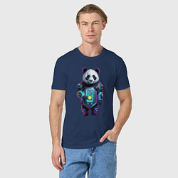 Футболка хлопковая мужская Крутой кибер панда, цвет: тёмно-синий — фото 2