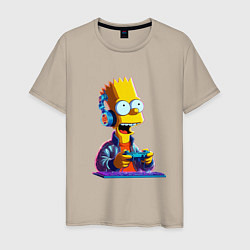 Футболка хлопковая мужская Bart is an avid gamer, цвет: миндальный