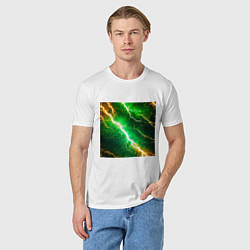 Футболка хлопковая мужская Зеленая молния из нейросети, цвет: белый — фото 2