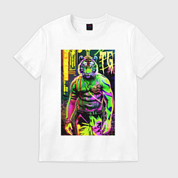 Футболка хлопковая мужская Dude tiger - neon, цвет: белый