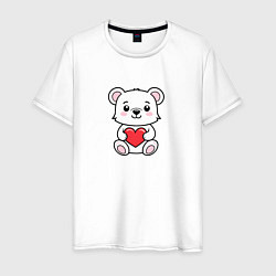 Футболка хлопковая мужская Белый медвежонок с сердечком, цвет: белый