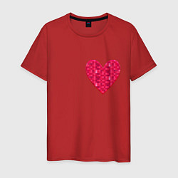 Футболка хлопковая мужская Сердца с текстурным пикселем, цвет: красный