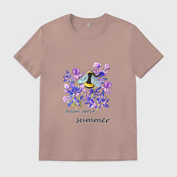 Футболка хлопковая мужская Шмель в лаванде-мечтая о лете, цвет: пыльно-розовый