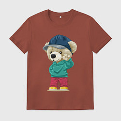 Футболка хлопковая мужская Плюшевый мишка приветствует, цвет: кирпичный