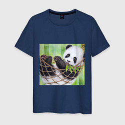 Футболка хлопковая мужская Панда медвед, цвет: тёмно-синий