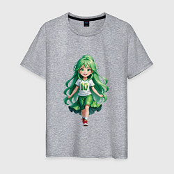 Футболка хлопковая мужская Девочка с зелеными волосами, цвет: меланж