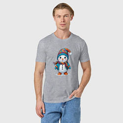Футболка хлопковая мужская Снеговик в шапочке и с шарфом, цвет: меланж — фото 2