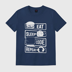 Футболка хлопковая мужская Eat sleep code repeat арт, цвет: тёмно-синий