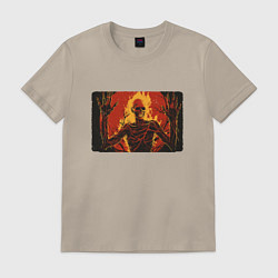 Футболка хлопковая мужская Скелет огонь, цвет: миндальный