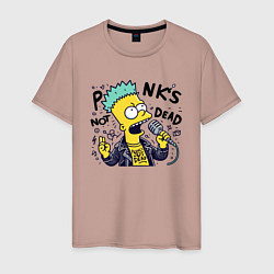 Футболка хлопковая мужская Bart Simpson - punks not dead, цвет: пыльно-розовый