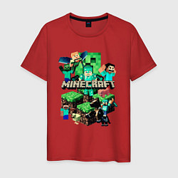 Футболка хлопковая мужская Персонажи из Minecraft, цвет: красный