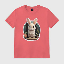 Футболка хлопковая мужская Маленький пушистый кролик, цвет: коралловый