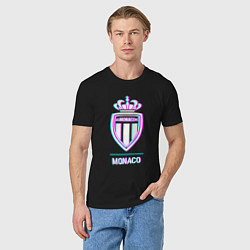 Футболка хлопковая мужская Monaco FC в стиле glitch, цвет: черный — фото 2