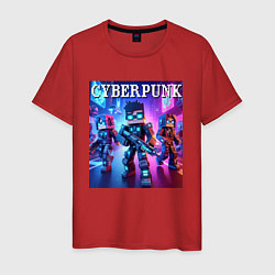 Футболка хлопковая мужская Minecraft and cyberpunk - collaboration, цвет: красный
