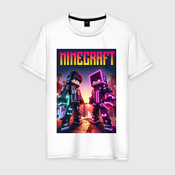 Футболка хлопковая мужская Minecraft - neon fantasy ai art, цвет: белый