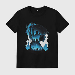 Футболка хлопковая мужская Девушка город, цвет: черный