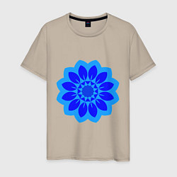 Футболка хлопковая мужская Мандала - голубой цветок, цвет: миндальный