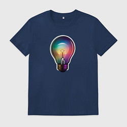 Футболка хлопковая мужская Радужная электрическая лампочка, цвет: тёмно-синий