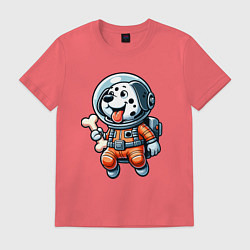 Футболка хлопковая мужская Dalmatian cosmonaut puppy with a bone, цвет: коралловый