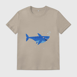 Футболка хлопковая мужская Синяя акула, цвет: миндальный