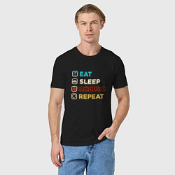 Футболка хлопковая мужская Eat sleep roblox repeat art, цвет: черный — фото 2