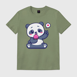 Футболка хлопковая мужская Ice cream panda, цвет: авокадо