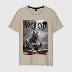 Футболка хлопковая мужская Rock cat - ai art, цвет: миндальный