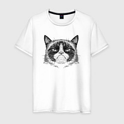 Футболка хлопковая мужская Grumpy cat мем, цвет: белый