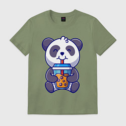 Футболка хлопковая мужская Drinking panda, цвет: авокадо