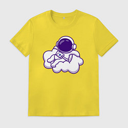 Футболка хлопковая мужская Космонавт на облачке, цвет: желтый