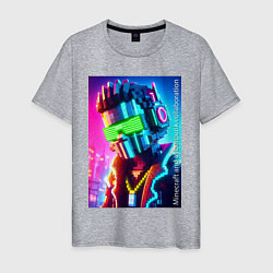 Футболка хлопковая мужская Minecraft and cyberpunk - collaboration ai art, цвет: меланж