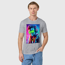 Футболка хлопковая мужская Minecraft and cyberpunk - collaboration ai art, цвет: меланж — фото 2