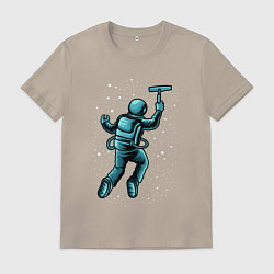 Футболка хлопковая мужская Астронавт счищает звезды, цвет: миндальный