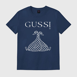 Футболка хлопковая мужская Гусси - два белых гуся, цвет: тёмно-синий