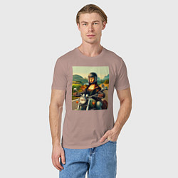 Футболка хлопковая мужская Mona Lisa on a motorcycle - ai art, цвет: пыльно-розовый — фото 2