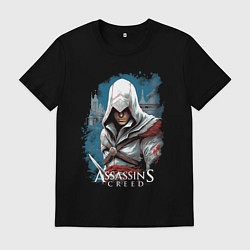 Футболка хлопковая мужская Assassins creed белый кинжал, цвет: черный