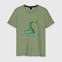 Футболка хлопковая мужская Динозаврик, плывущий в воде, цвет: авокадо